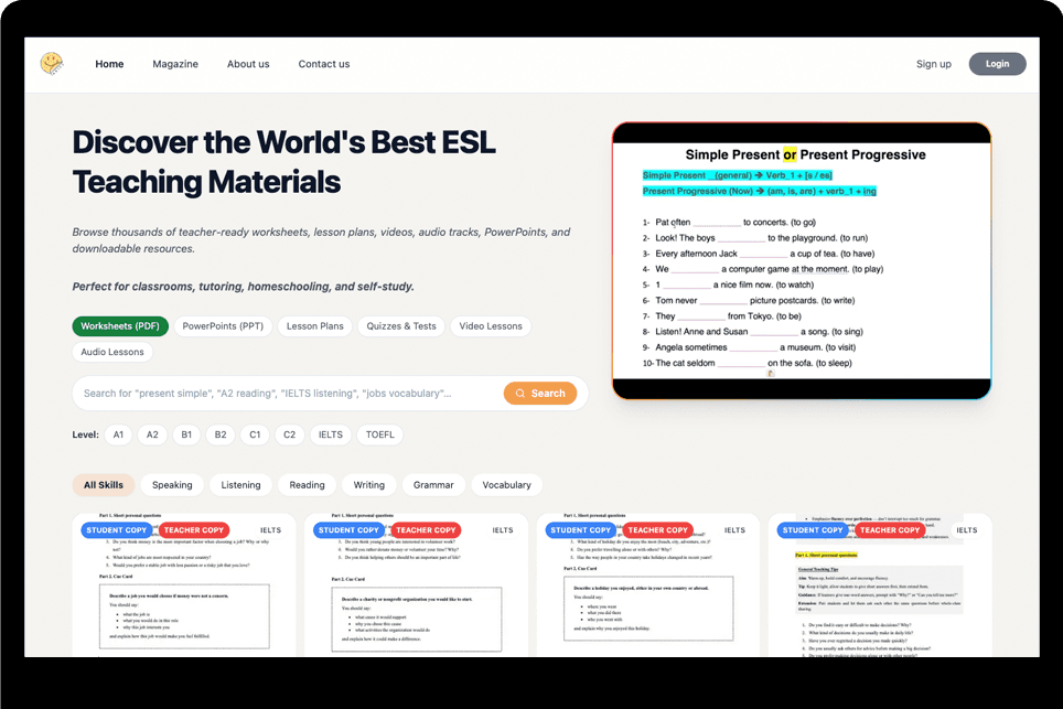 Comprehensive ESL Resource Marketplace